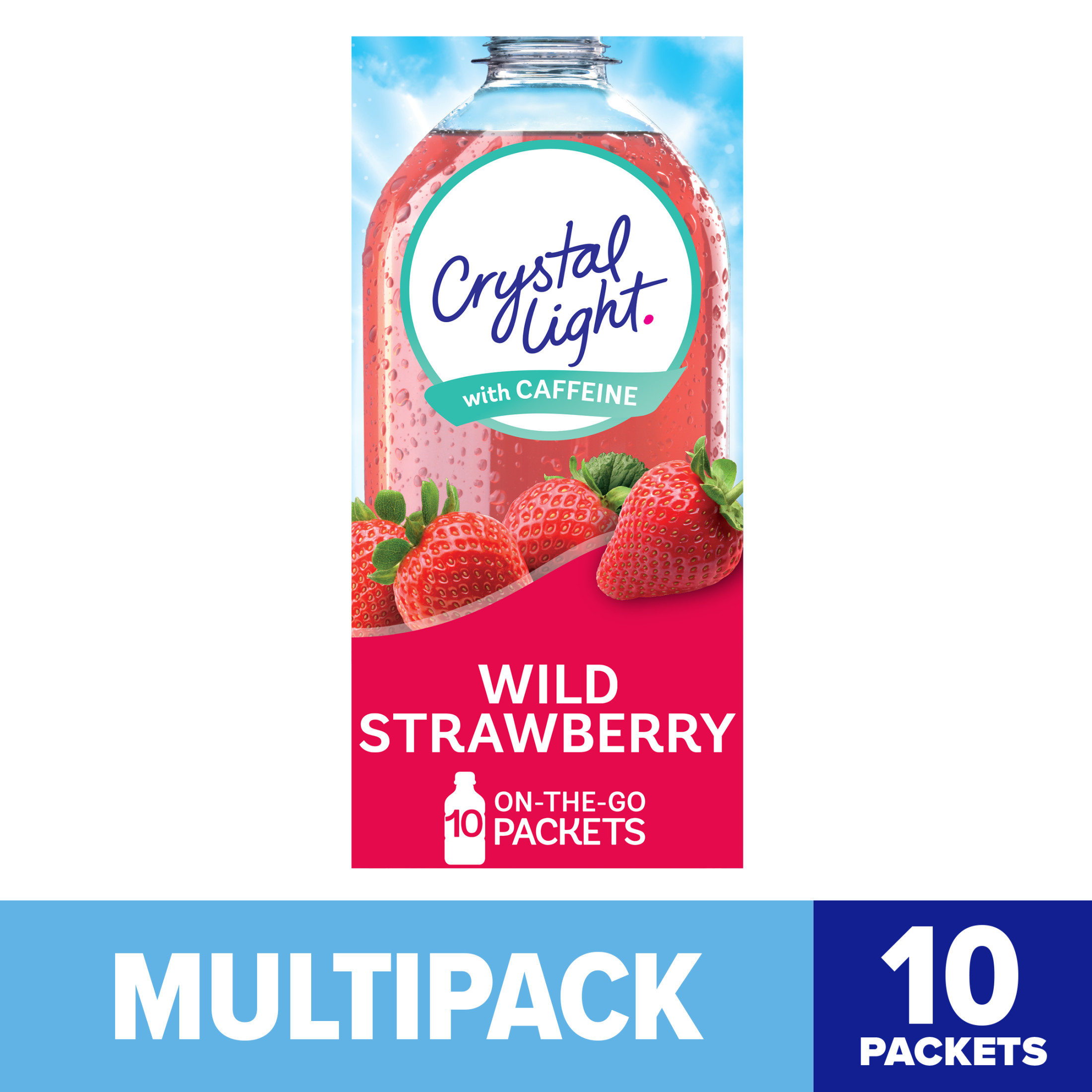 Crystal Light Wild Strawberry Sugar Free Drink Mix Singles with Caffeine, 10 ct On-the-Go-Packets