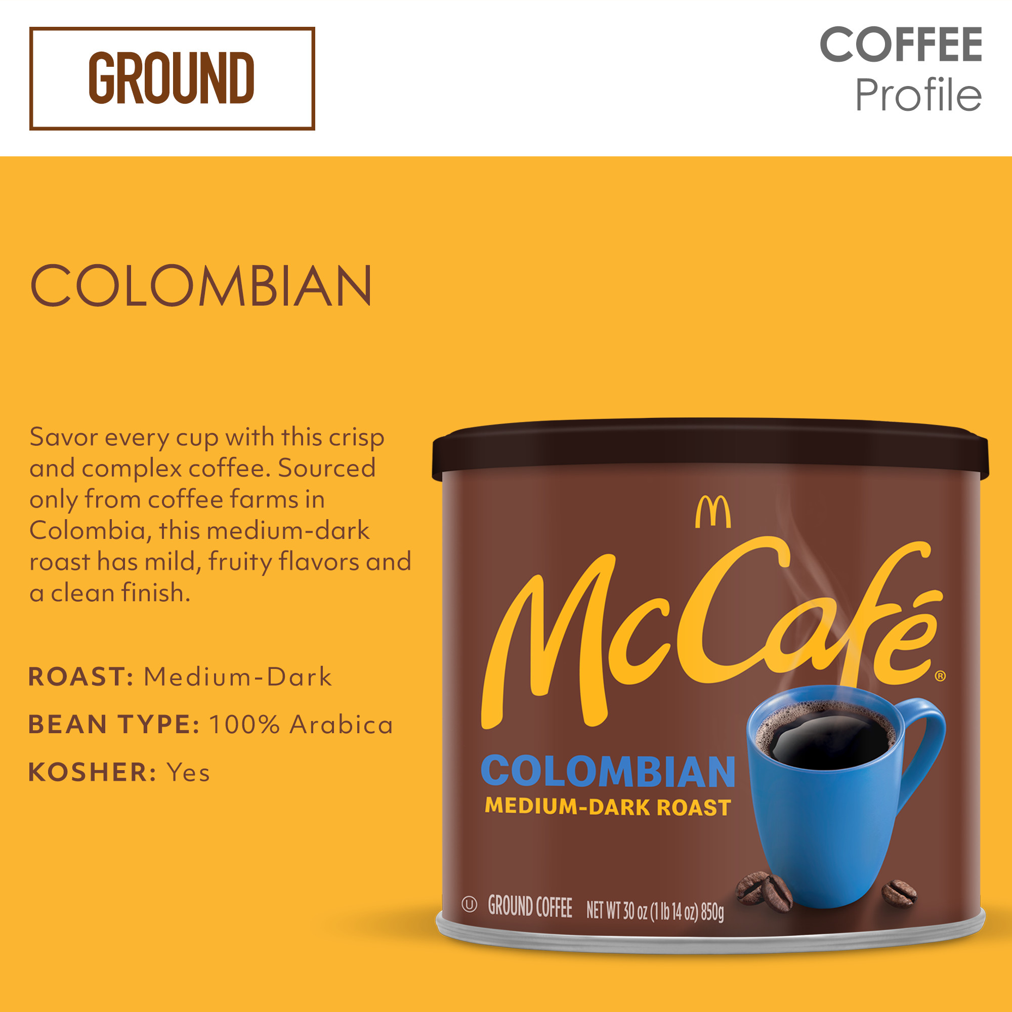 McCafe Colombian, Medium-Dark Roast, Ground Coffee, 30 oz thumbnail 3