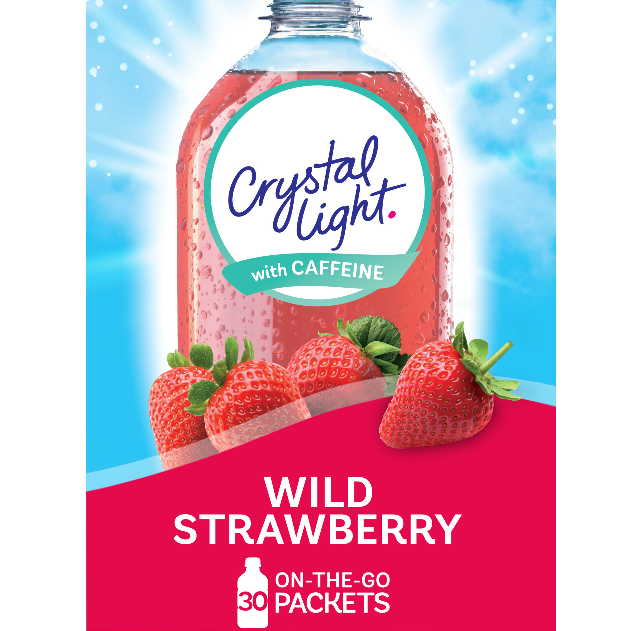 Crystal Light Wild Strawberry Sugar Free Drink Mix Singles with Caffeine, 30 ct On-the-Go-Packets