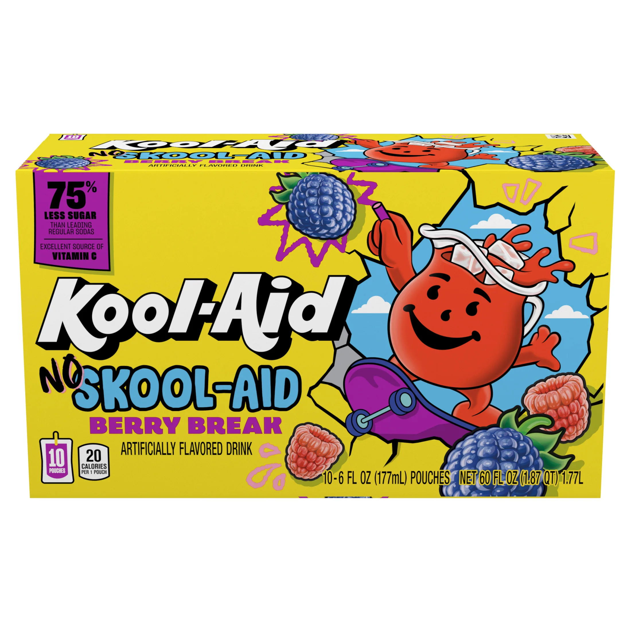 Kool-Aid No Skool-Aid Berry Break Artificially Flavored Drink, 10 ct Box, 6 oz Pouches