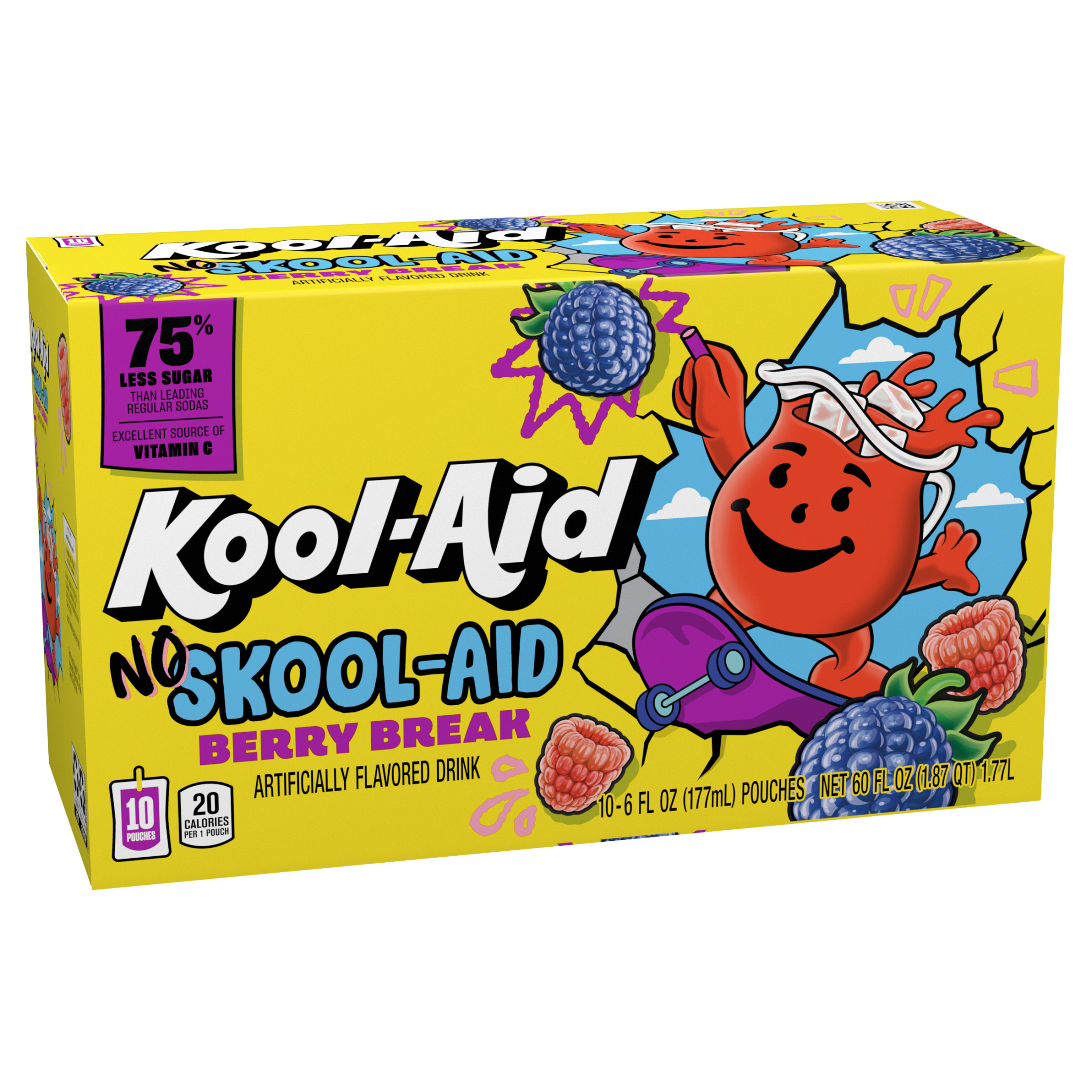 Kool-Aid No Skool-Aid Berry Break Artificially Flavored Drink, 10 ct Box, 6 oz Pouches thumbnail 3