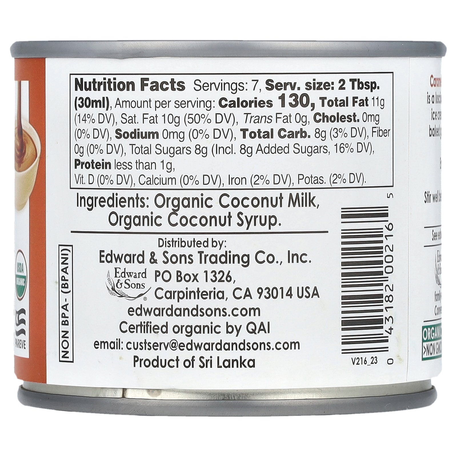 Edward & Sons Let's Do OrganicÂ®, Sweetened Condensed Coconut Milk, Caramel , 7.4 oz (210 g) thumbnail 2