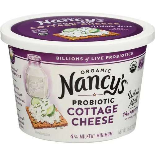 Nancys Organic Probiotic Whole Milk Cottage Cheese Tub, 4% Milk Fat, 14 g Protein, 16 oz tub thumbnail 2