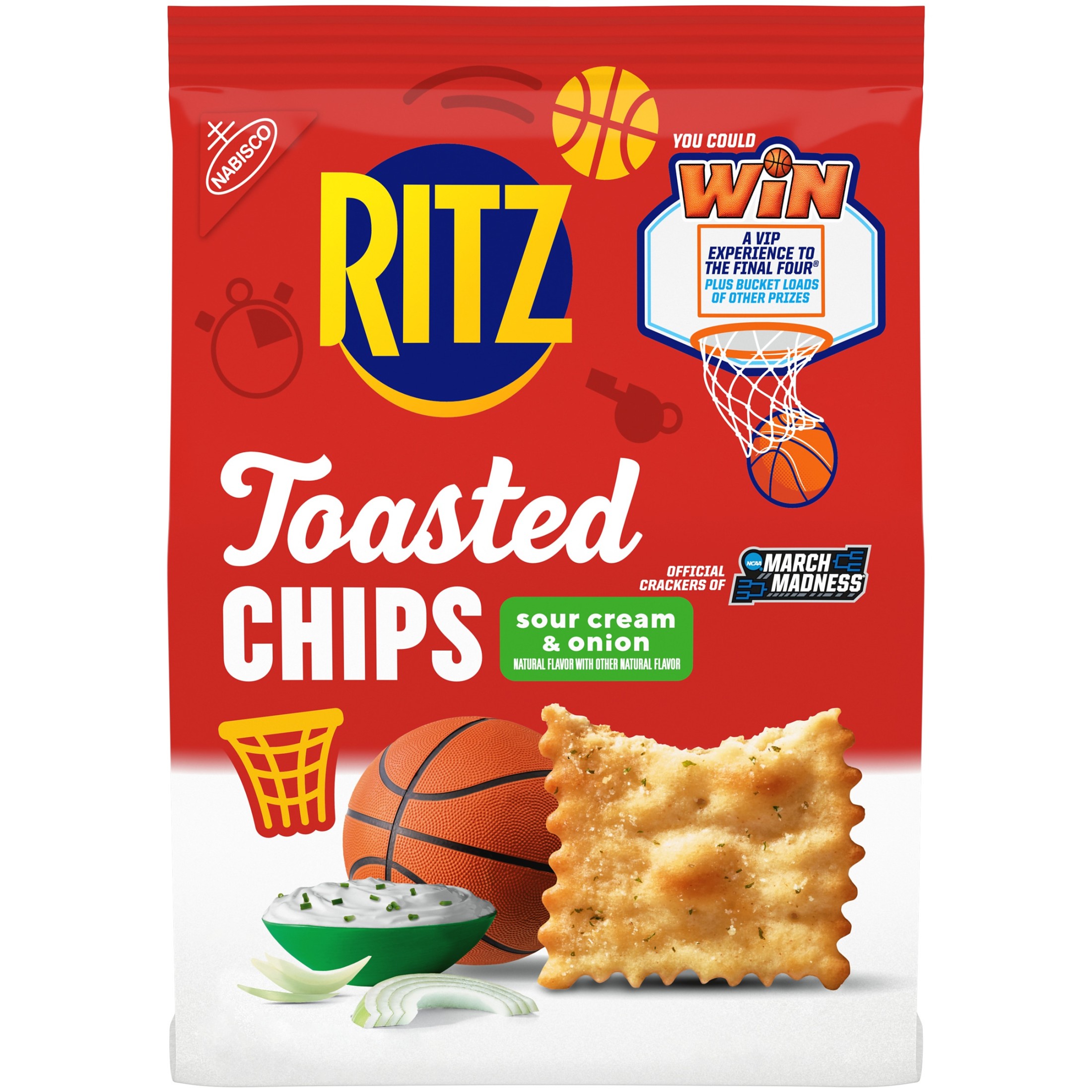 RITZ Toasted Chips Sour Cream and Onion Crackers, Party Snacks, 8.1 oz