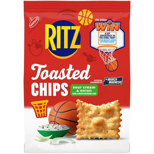RITZ Toasted Chips Sour Cream and Onion Crackers, Party Snacks, 8.1 oz