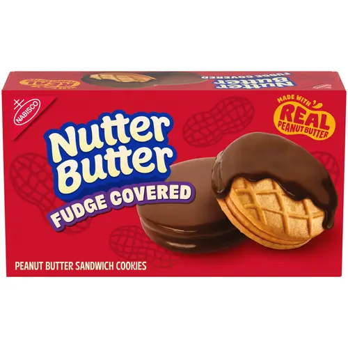 NUTTER BUTTER Fudge Covered Peanut Butter Sandwich Cookies, 7.9 oz