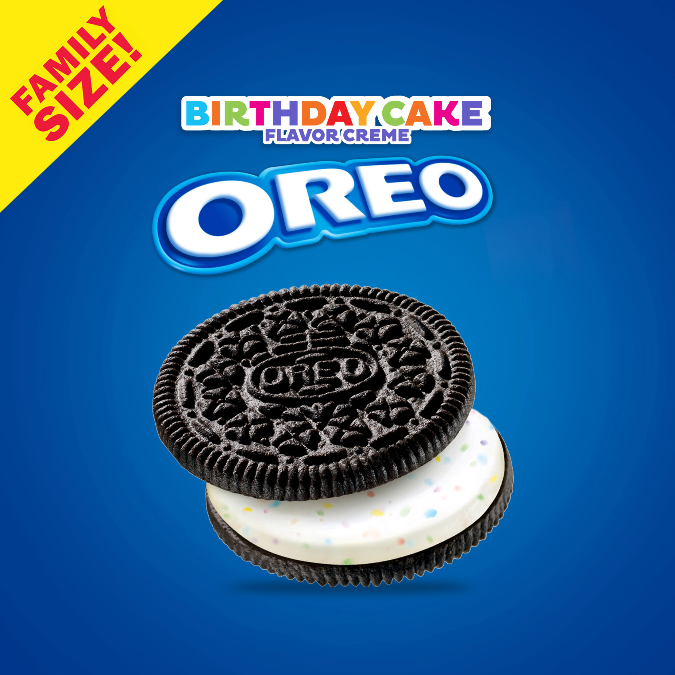 OREO Birthday Cake Creme Chocolate Sandwich Cookies, Family Size, 17 oz thumbnail 3