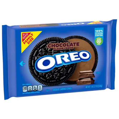OREO Chocolate Flavored Creme Chocolate Sandwich Cookies, Baked,18.71 oz, Shelf Stable, Plastic Tray thumbnail 2