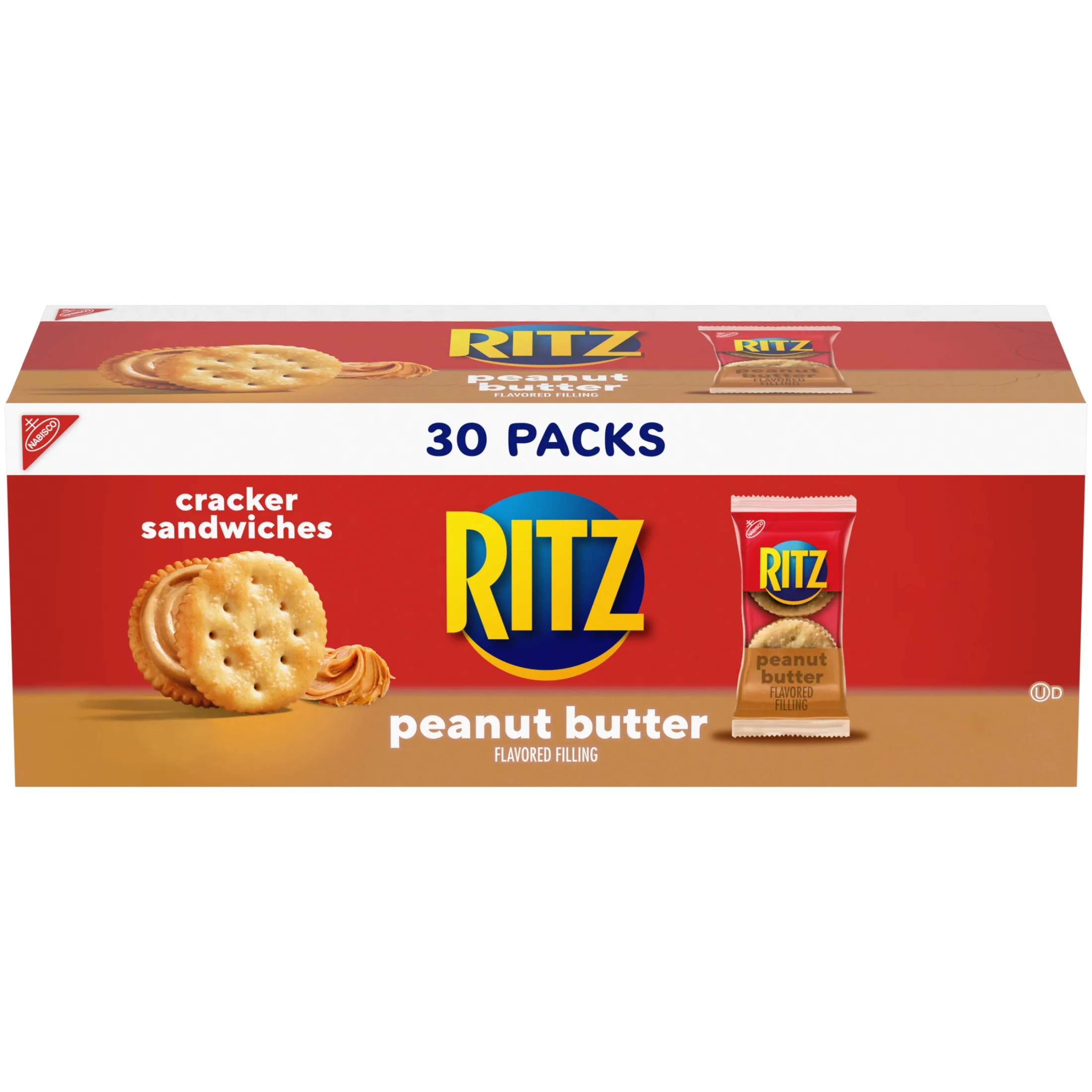 RITZ Peanut Butter Sandwich Crackers, Lunch Snacks, 30 Snack Packs (4 Crackers Per Pack)