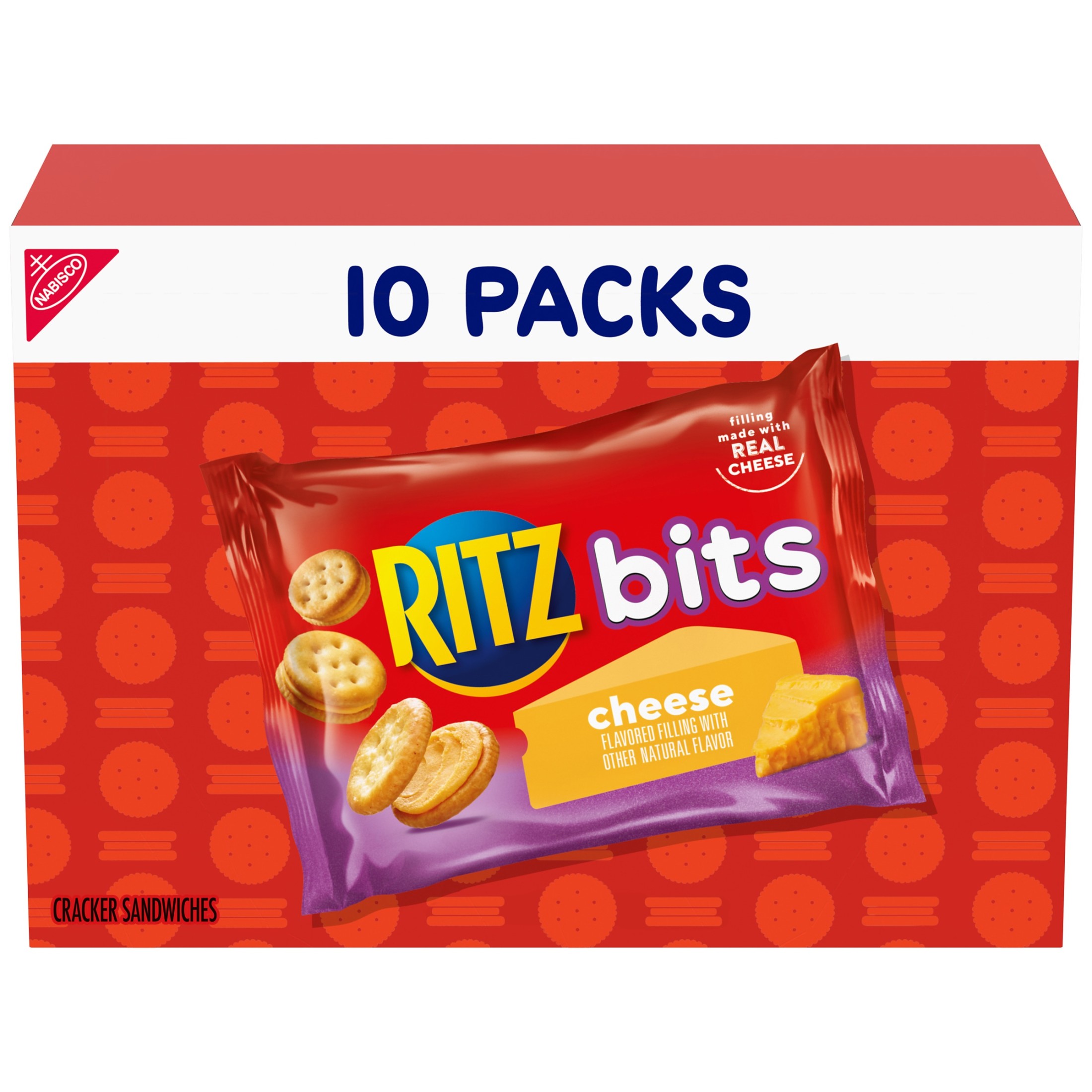 RITZ Bits Cheese Sandwich Crackers, Lunch Snacks, 10 Snack Packs
