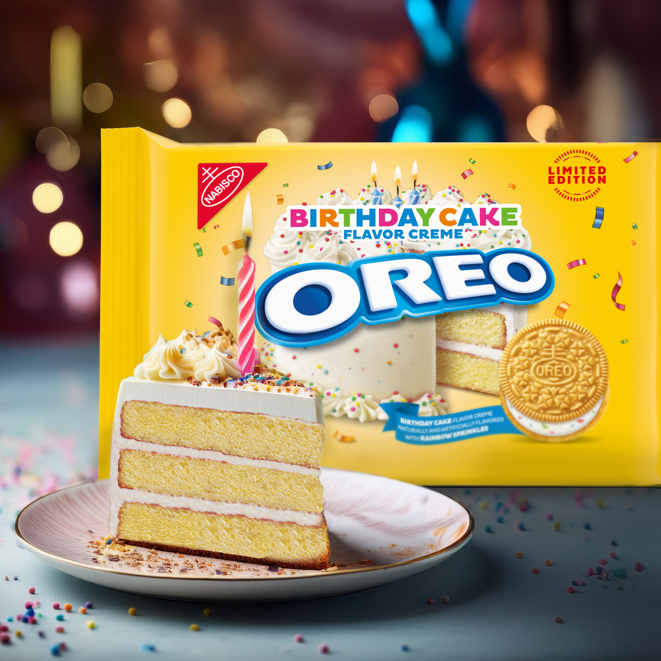 OREO Golden Birthday Cake Creme Sandwich Cookies, Limited Edition, 10.68 oz thumbnail 3