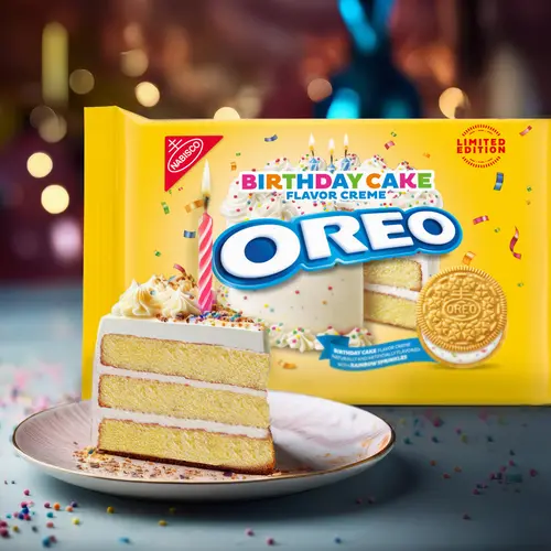 OREO Golden Birthday Cake Creme Sandwich Cookies, Limited Edition, 10.68 oz thumbnail 3