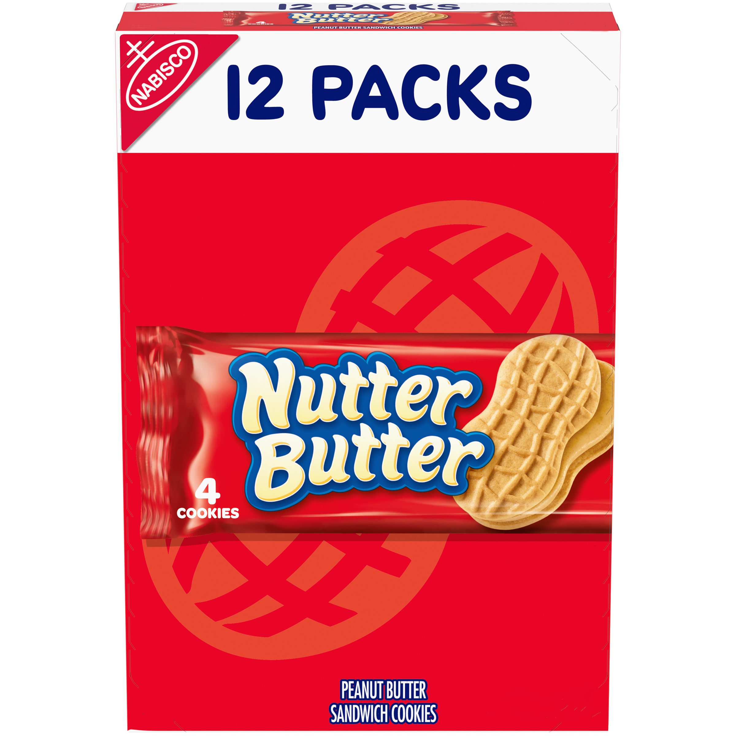 Nutter Butter Peanut Butter Sandwich Cookies, 12 Packs (4 Cookies Per Pack)