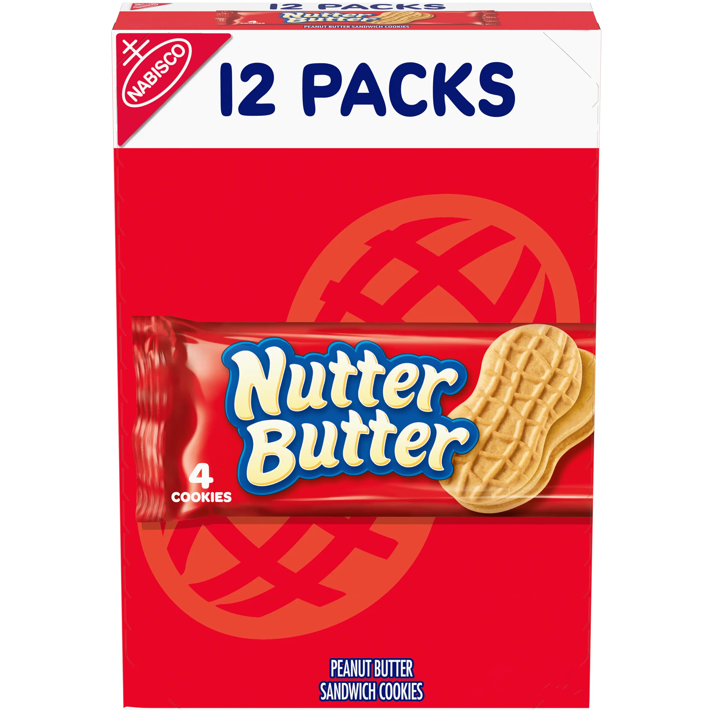 Nutter Butter Peanut Butter Sandwich Cookies, 12 Packs (4 Cookies Per Pack)