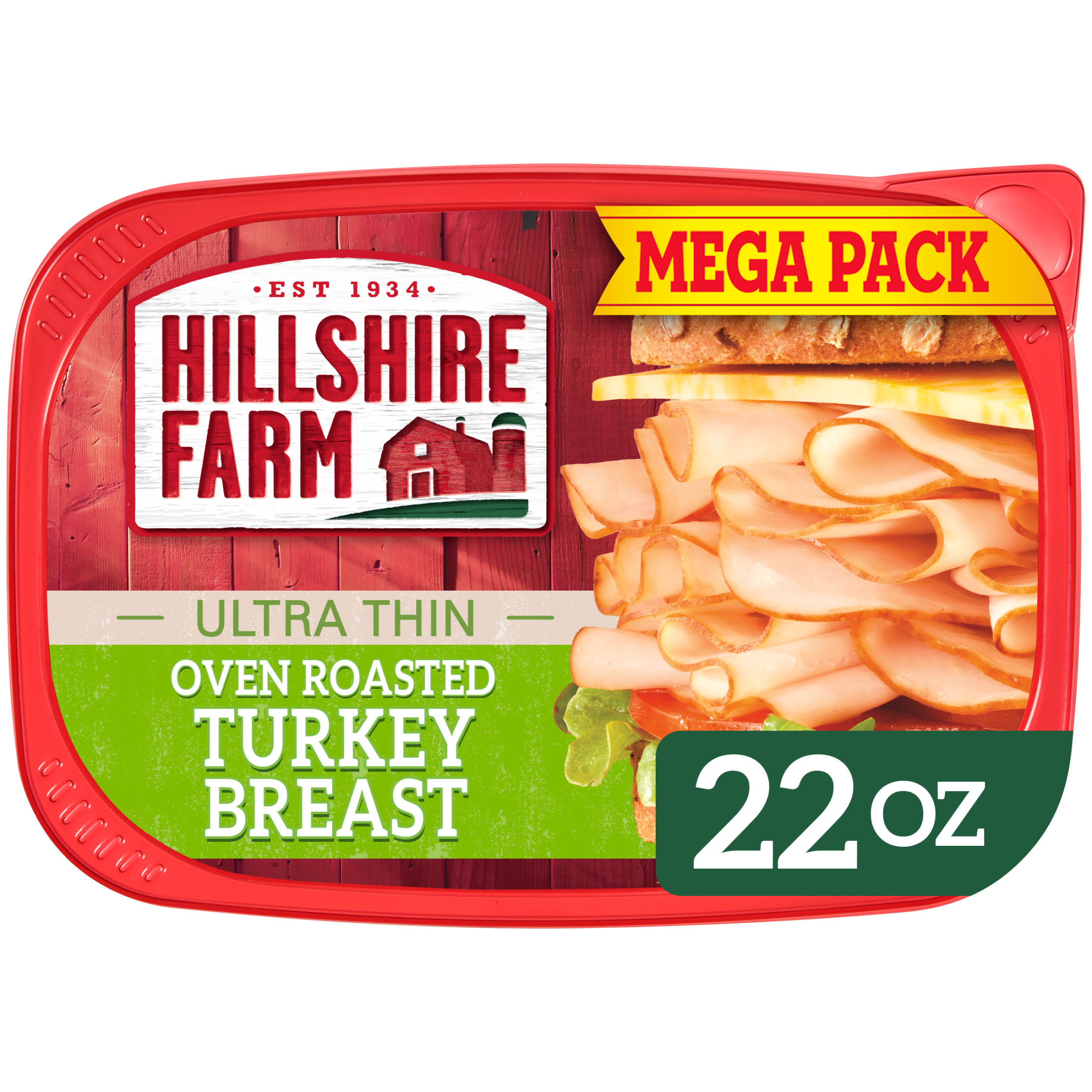 Hillshire Farm Ultra Thin Sliced Oven Roasted Turkey Breast Deli Lunch Meat, 22 oz Mega Pack Plastic Tub
