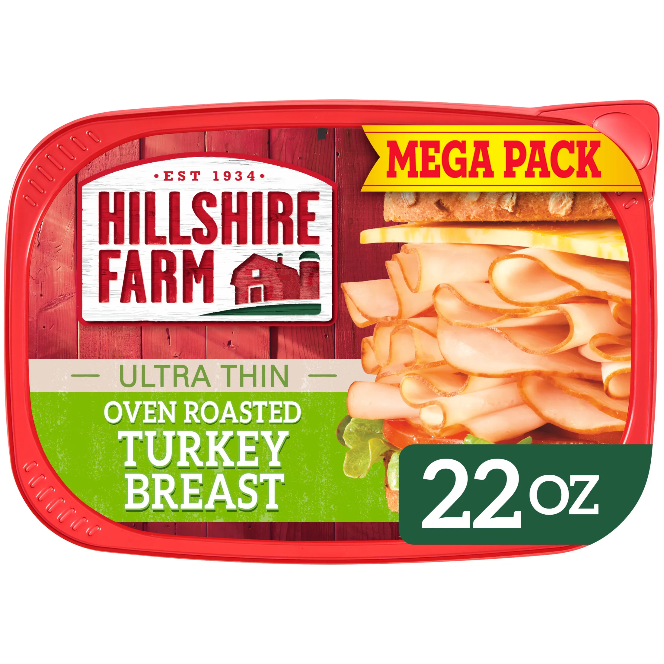 Hillshire Farm Ultra Thin Sliced Oven Roasted Turkey Breast Deli Lunch Meat, 22 oz Mega Pack Plastic Tub