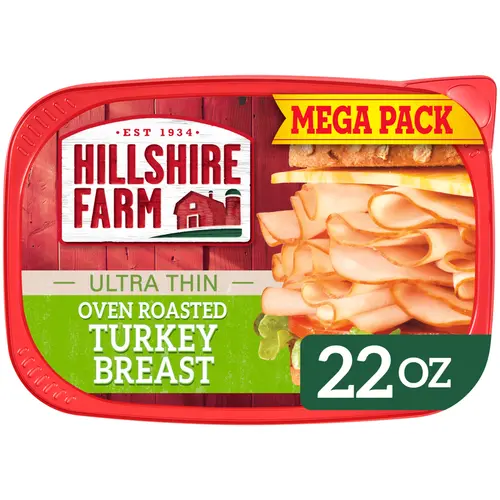 Hillshire Farm Ultra Thin Sliced Oven Roasted Turkey Breast Deli Lunch Meat, 22 oz Mega Pack Plastic Tub