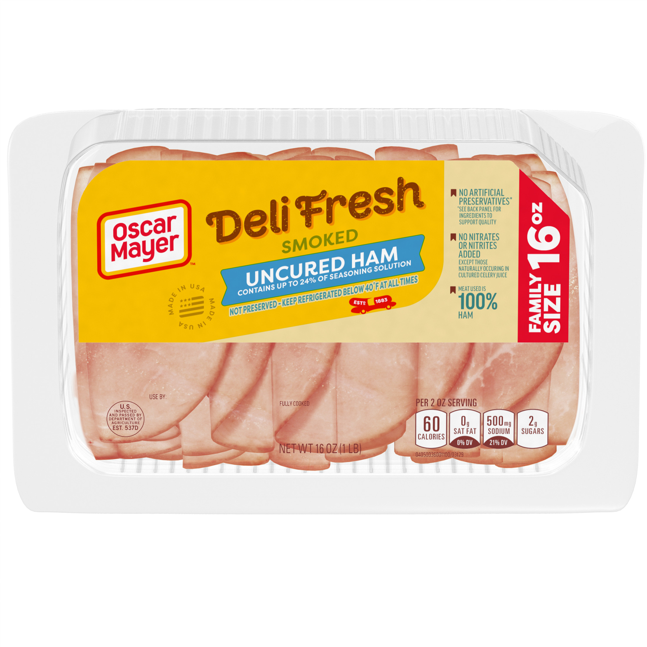 Oscar Mayer Deli Fresh Smoked Uncured Sliced Ham Deli Lunch Meat Family Size, 16 Oz Package