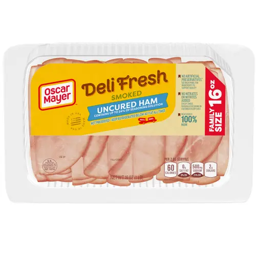 Oscar Mayer Deli Fresh Smoked Uncured Sliced Ham Deli Lunch Meat Family Size, 16 Oz Package