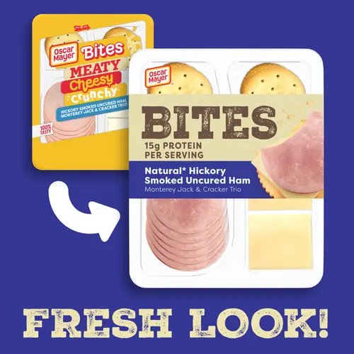 Oscar Mayer Bites Hickory Smoked Uncured Ham, Monterey Jack & Cracker Trio Meat & Cheese Snack Plate, 3.3 oz Tray thumbnail 2