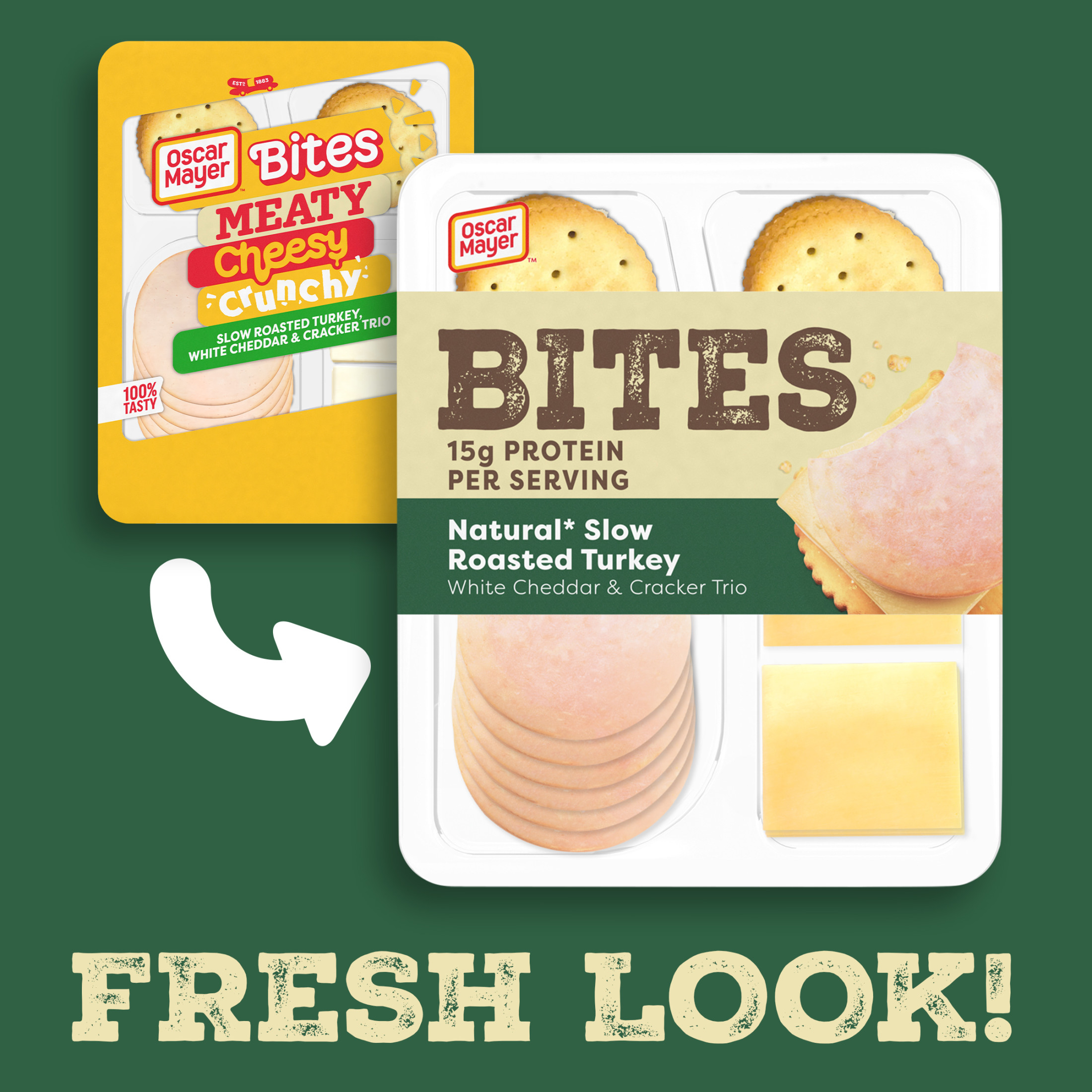 Oscar Mayer Bites Natural Slow-Roasted Turkey, White Cheddar & Cracker Trio Meat & Cheese Snack Plate, 3.3 oz Tray thumbnail 2