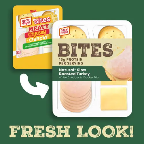 Oscar Mayer Bites Natural Slow-Roasted Turkey, White Cheddar & Cracker Trio Meat & Cheese Snack Plate, 3.3 oz Tray thumbnail 2