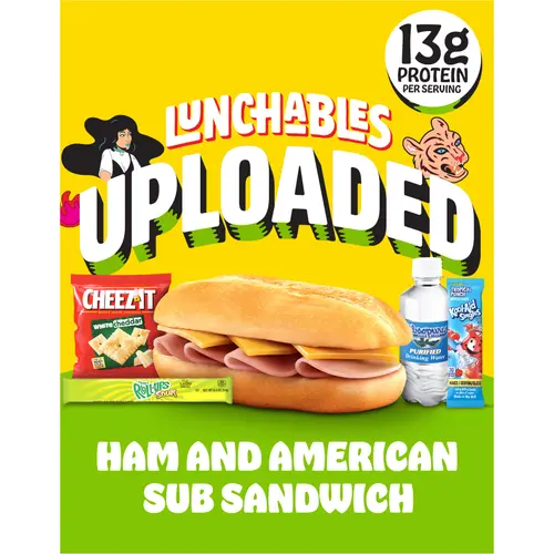 Lunchables Uploaded Ham and American Sub Sandwich Kids Lunch Meal Kit, 15.36 Oz Box