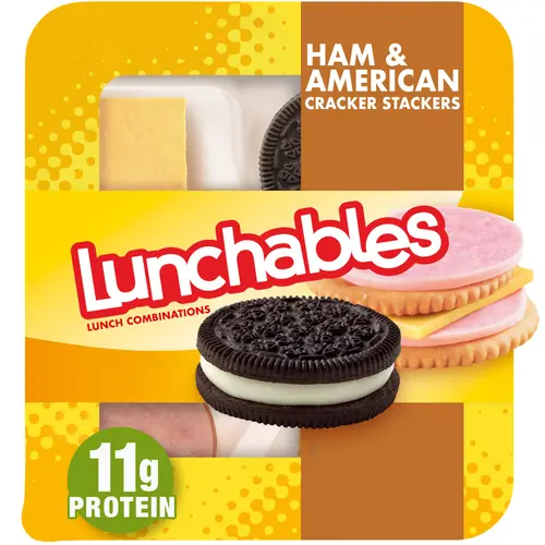 Lunchables Ham & American Cheese Cracker Stackers Kids Lunch Snack, 3.4 oz Tray