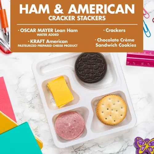 Lunchables Ham & American Cheese Cracker Stackers Kids Lunch Snack, 3.4 oz Tray thumbnail 2
