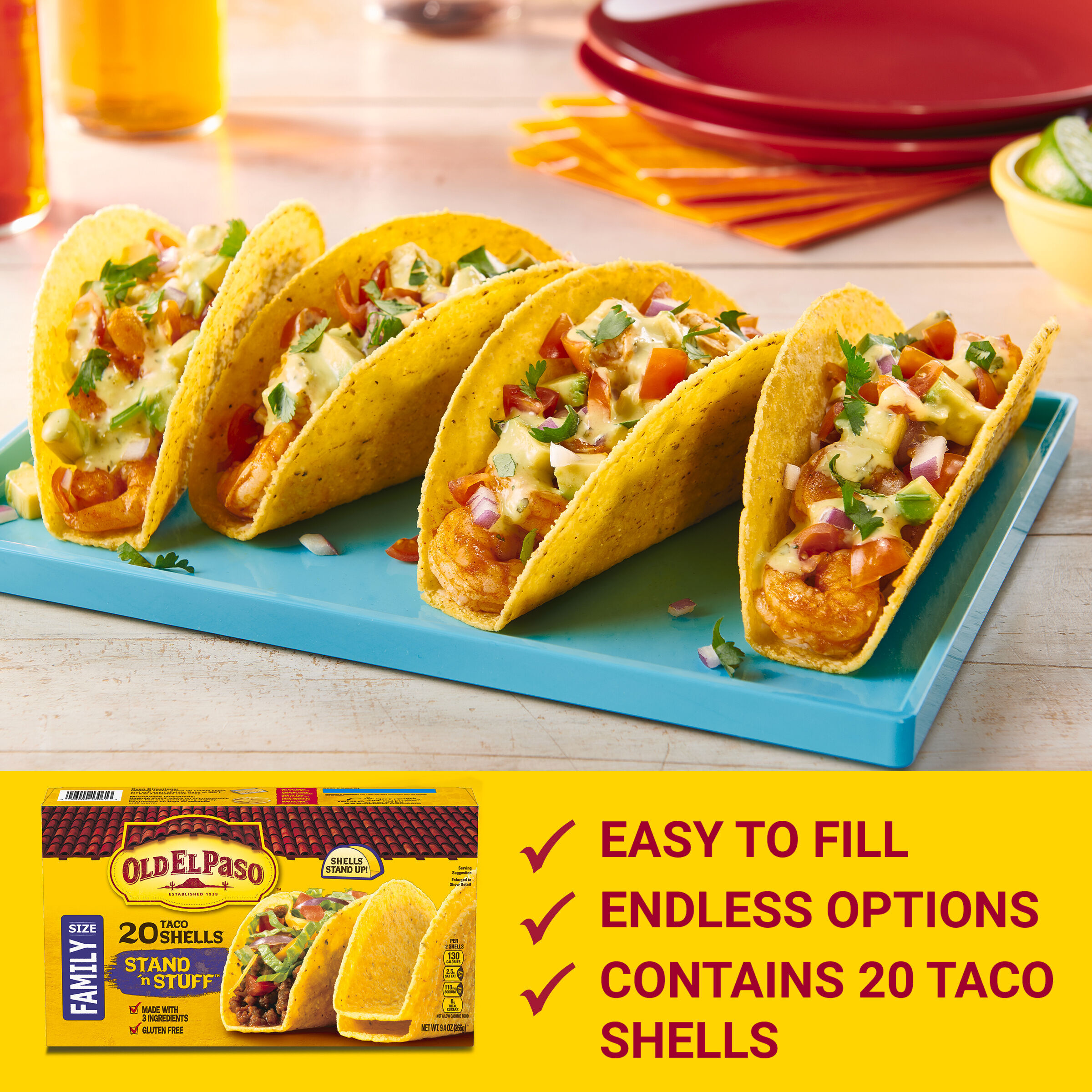 Old El Paso Stand 'N Stuff Taco Shells, Gluten Free, Family Size, 20-count thumbnail 4
