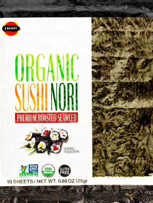 (3 pack) J-Basket, Sushi Nori Seaweed Full Sheet, USDA Organic, Vegan, Non-GMO, Gluten-Free, 10 full sheets per bag, Shelf-Stabl thumbnail 2