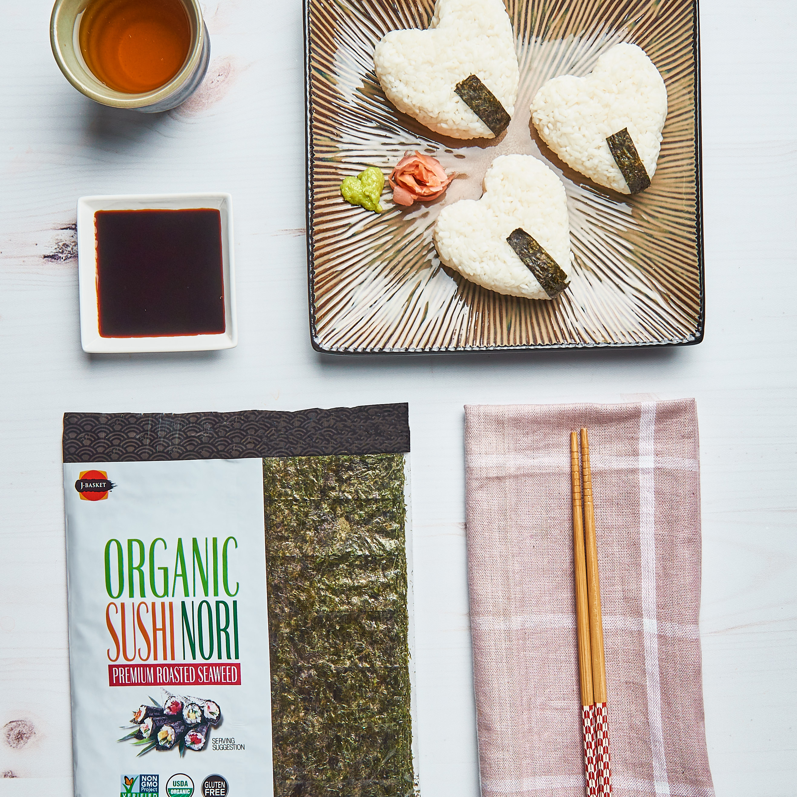 (3 pack) J-Basket, Sushi Nori Seaweed Full Sheet, USDA Organic, Vegan, Non-GMO, Gluten-Free, 10 full sheets per bag, Shelf-Stabl thumbnail 3