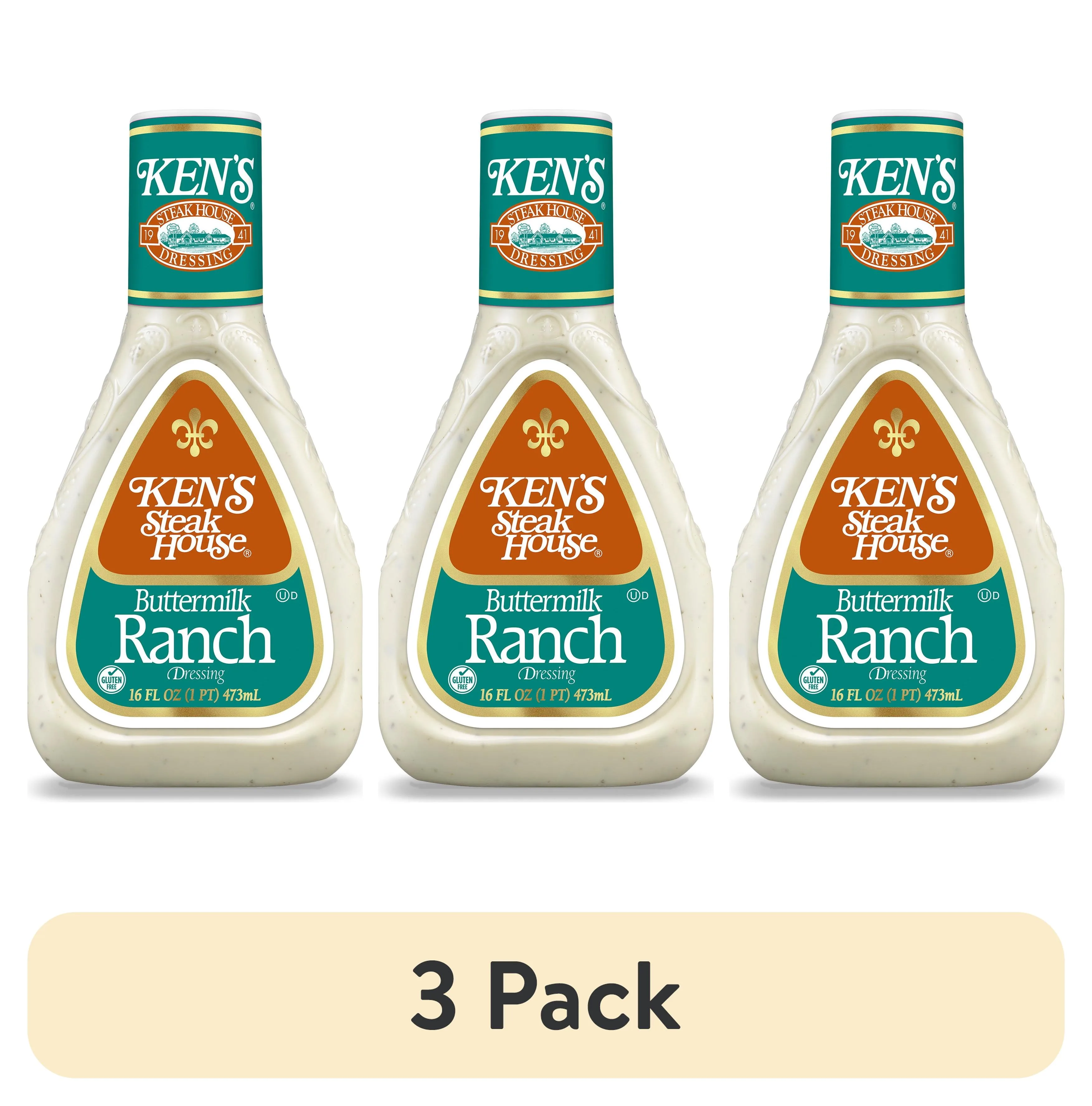 (3 pack) Ken's Steak House Buttermilk Ranch Salad Dressing 16 oz