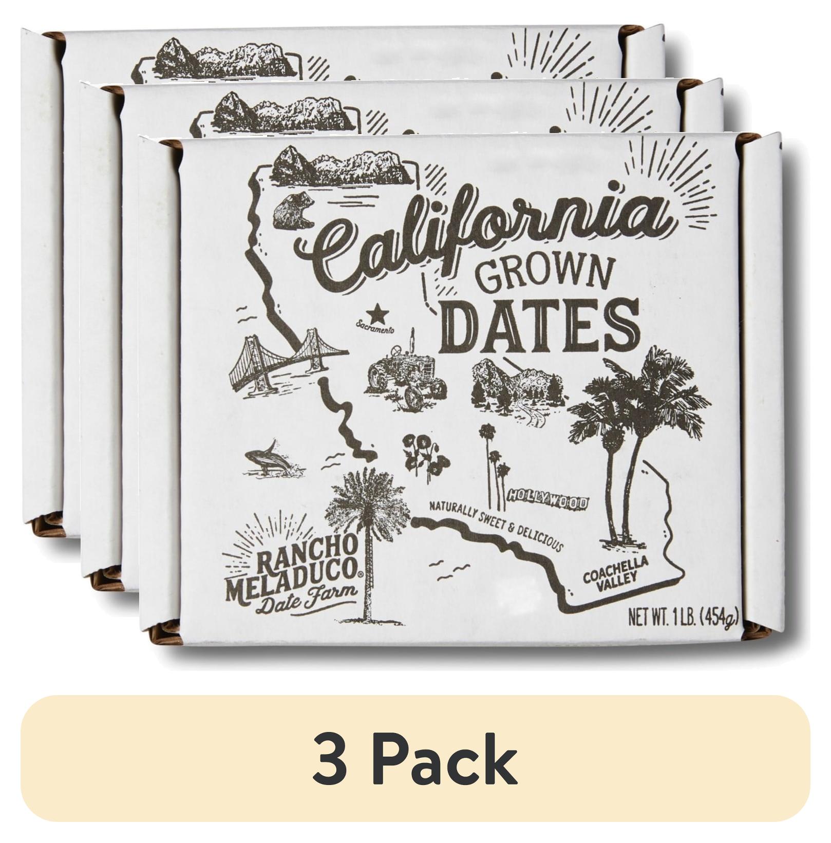 (3 pack) Rancho Meladuco California-Grown Medjool Dates, Whole Fresh Un-Pitted, 1 lb. Box Dates