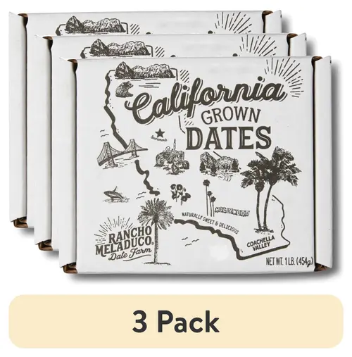 (3 pack) Rancho Meladuco California-Grown Medjool Dates, Whole Fresh Un-Pitted, 1 lb. Box Dates