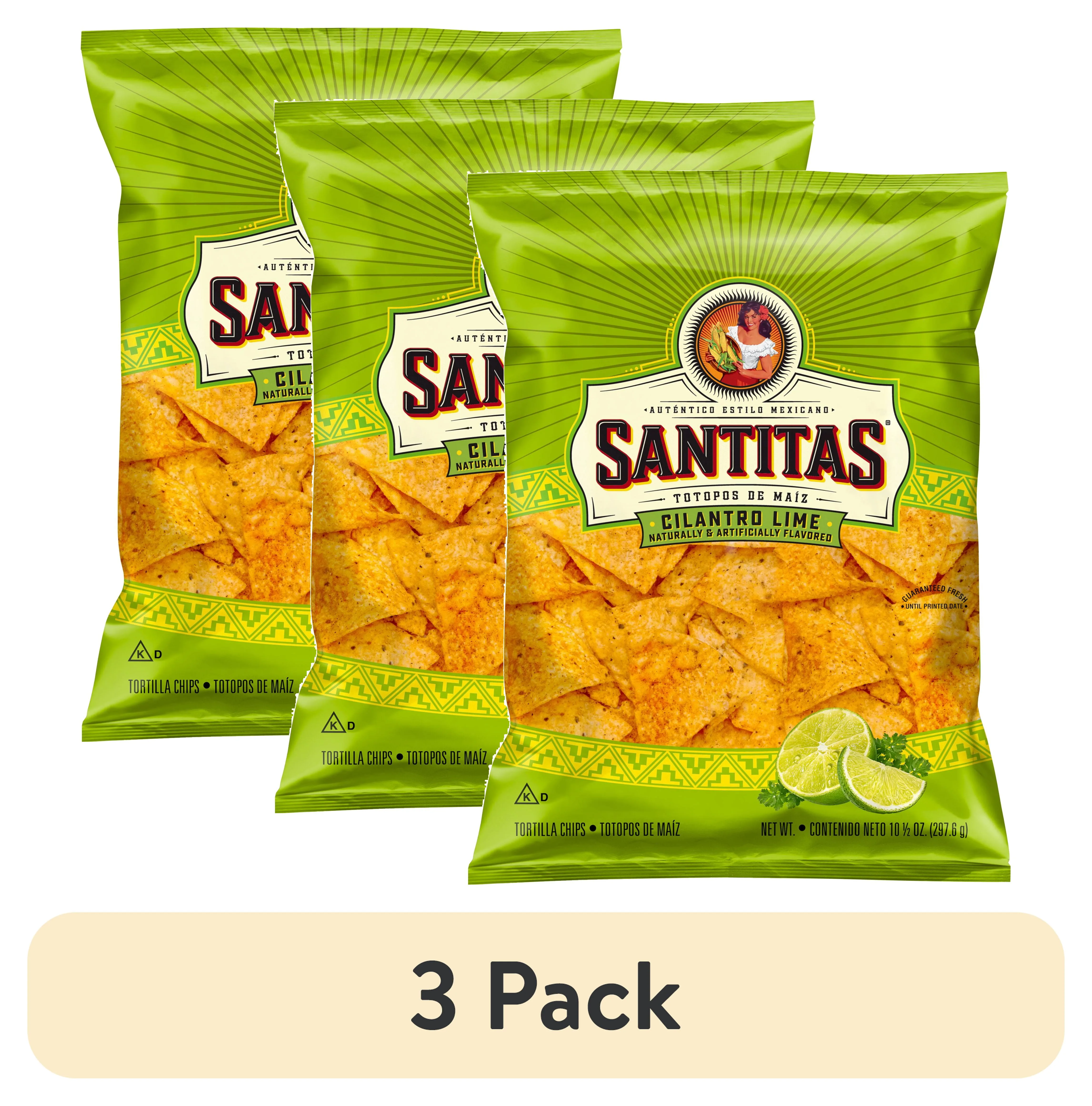 (3 pack) Santitas Tortilla Chips Cilantro Lime Flavored Snack Chips, 10.5 Ounce Bag