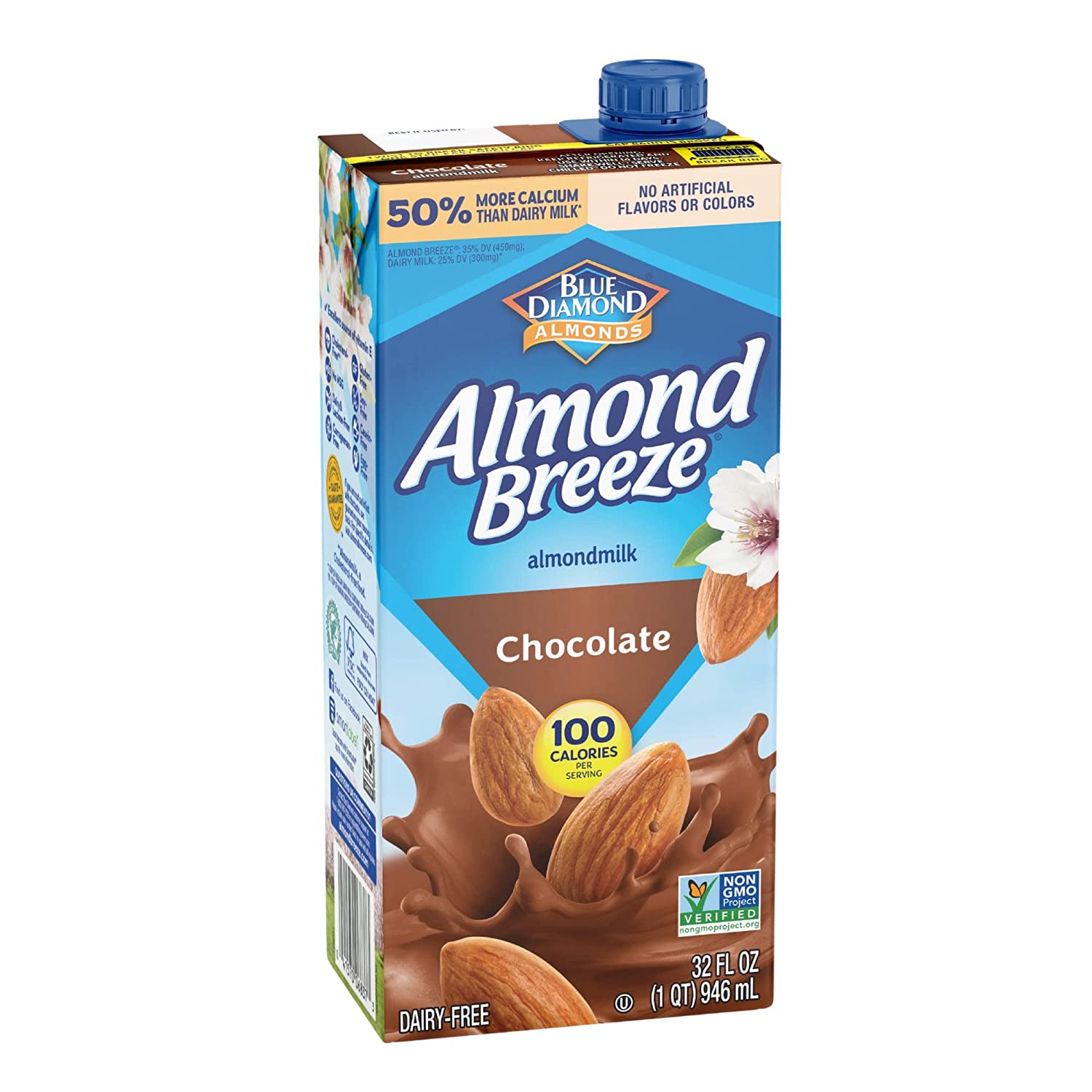 Pack of 12, Blue Diamond Almond Breeze Chocolate Almondmilk, 32 fl oz thumbnail 2