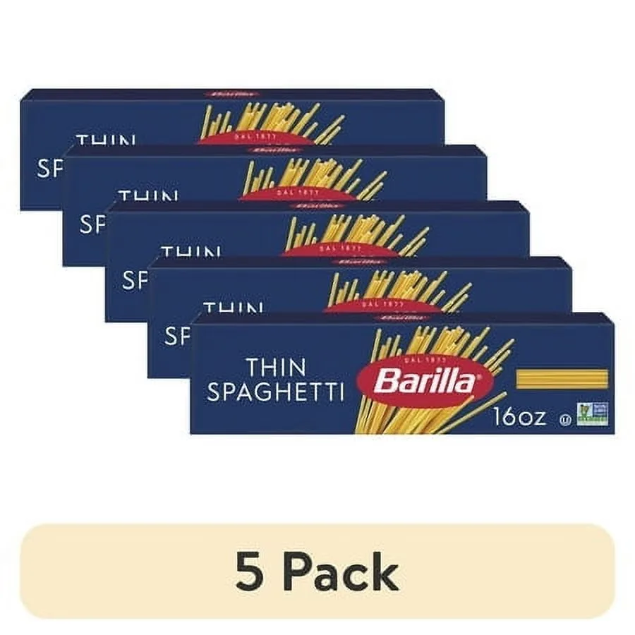 (5 pack) Barilla Classic Non-GMO, Kosher Certified Thin Spaghetti Pasta Noodles, 16 oz