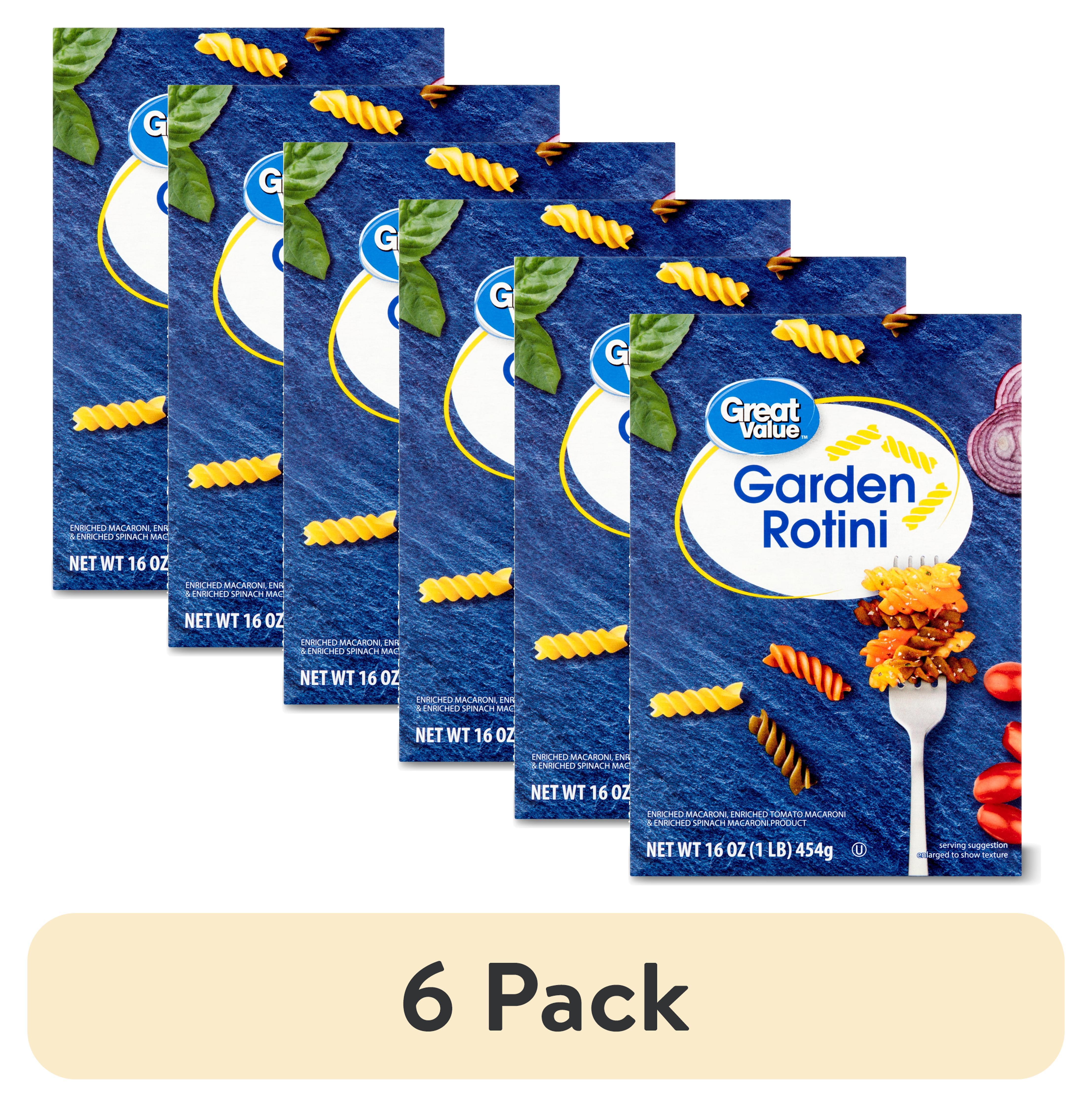 (6 pack) Great Value Garden Rotini Pasta, 16 oz Shelf Stable