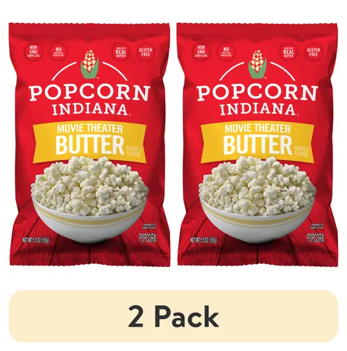 (2 pack) Popcorn Indiana Original Crispy Crunch Real Butter Movie Theater Pop Corn Value Size, 5.5 oz