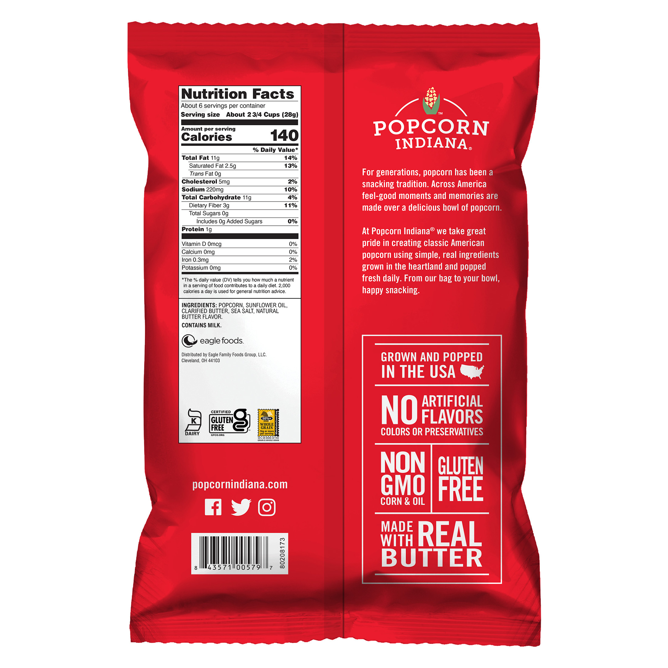 (2 pack) Popcorn Indiana Original Crispy Crunch Real Butter Movie Theater Pop Corn Value Size, 5.5 oz thumbnail 3