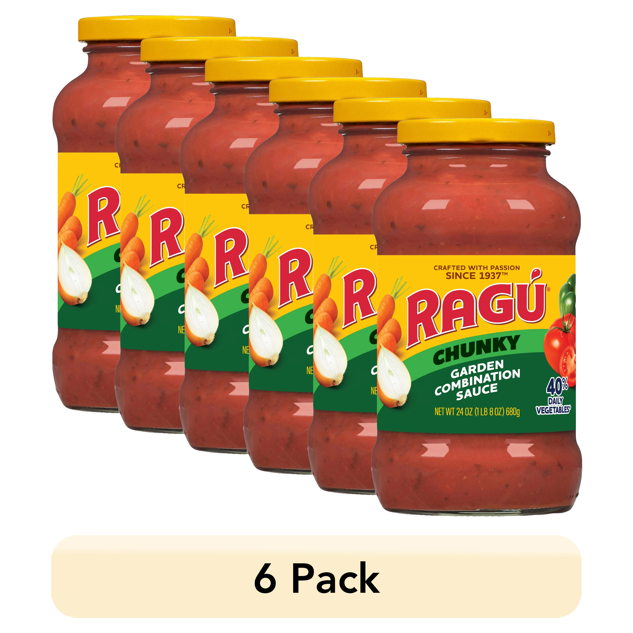 (6 pack) Ragu Chunky Garden Pasta Sauce with Tomatoes, Onions, Celery, Carrots, Zucchini, Green Bell Peppers, 24 oz