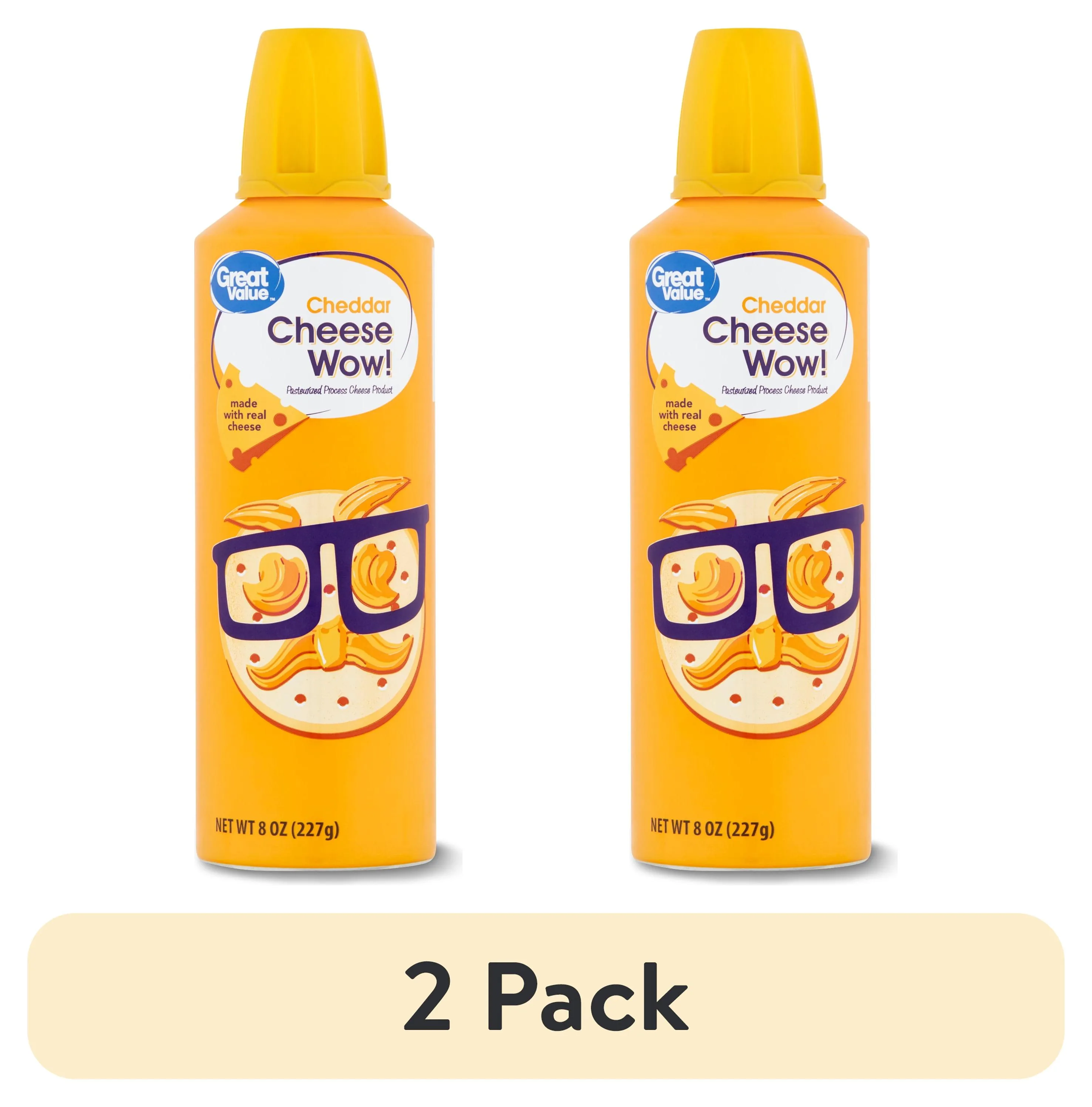 (2 pack) Great Value Cheese Wow! Spray Cheese, Cheddar, 8 oz Can
