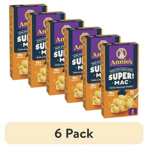 (6 pack) Annie's Super! Mac, Macaroni And Cheese, Shells and Real Aged Cheddar, 6 oz