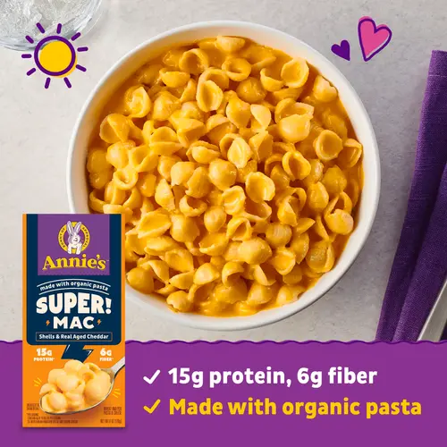 (6 pack) Annie's Super! Mac, Macaroni And Cheese, Shells and Real Aged Cheddar, 6 oz thumbnail 4