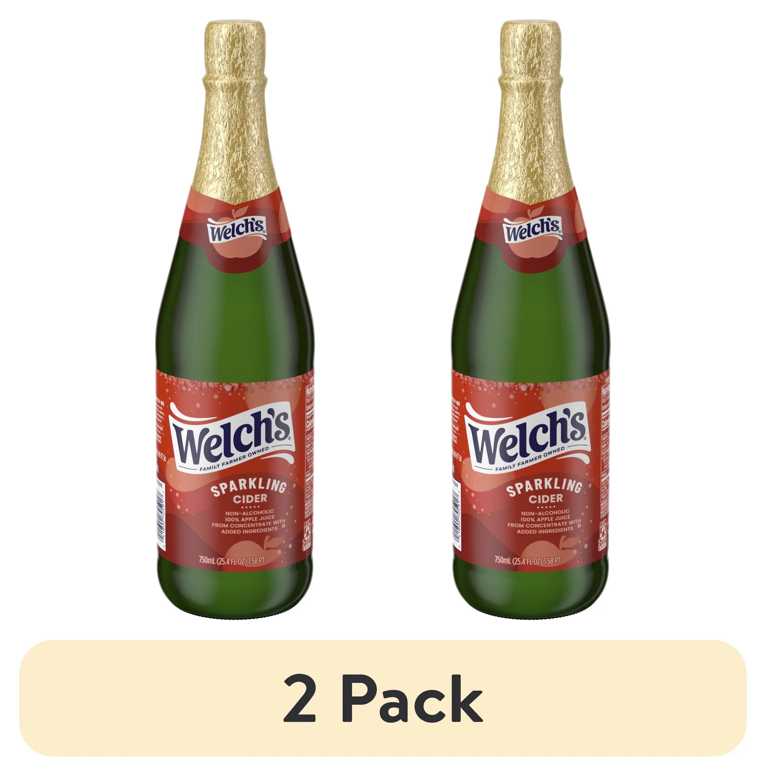 (2 pack) Welch's Non-Alcoholic Sparkling 100% Apple Juice, Cider, 25.4 fl oz Bottle