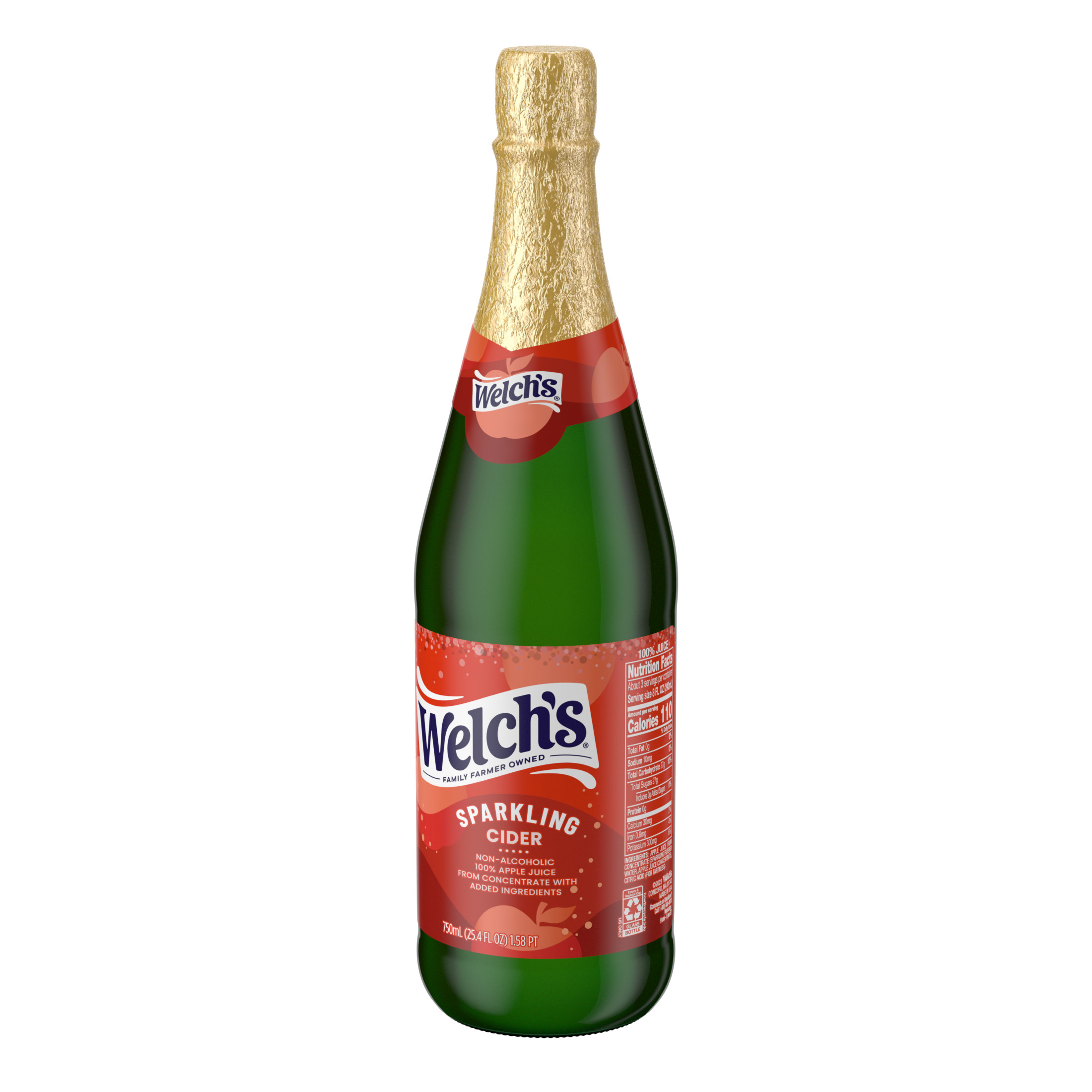 (2 pack) Welch's Non-Alcoholic Sparkling 100% Apple Juice, Cider, 25.4 fl oz Bottle thumbnail 4