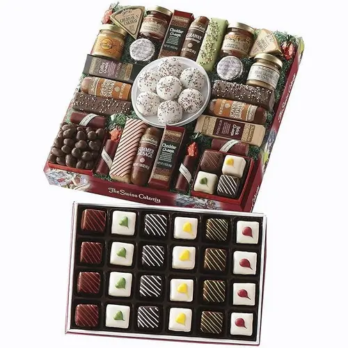 The Swiss Colony 27 Favorites and Christmas Petits Fours Gift Bundle - Assorted Cheeses, Candies, Chocolates, and Summer Sausage thumbnail 2