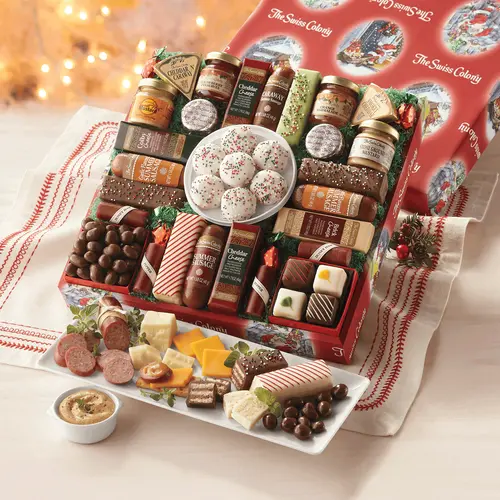 The Swiss Colony 27 Favorites and Christmas Petits Fours Gift Bundle - Assorted Cheeses, Candies, Chocolates, and Summer Sausage thumbnail 3