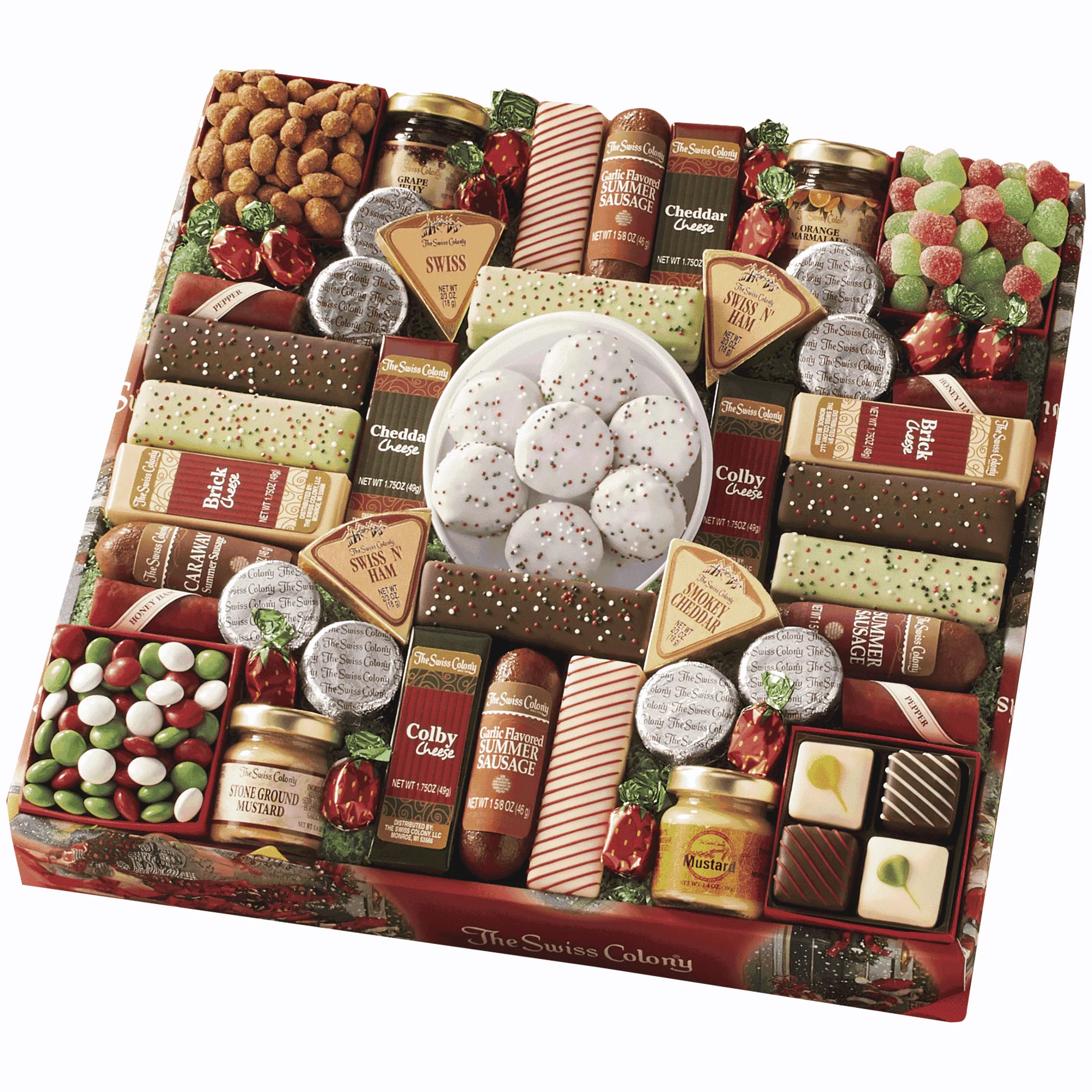 The Swiss Colony 43 Season Pleasers - Assorted Summer Sausage Meats, Cheese Bricks and Wedges, Spreadables, Candies, and Chocola